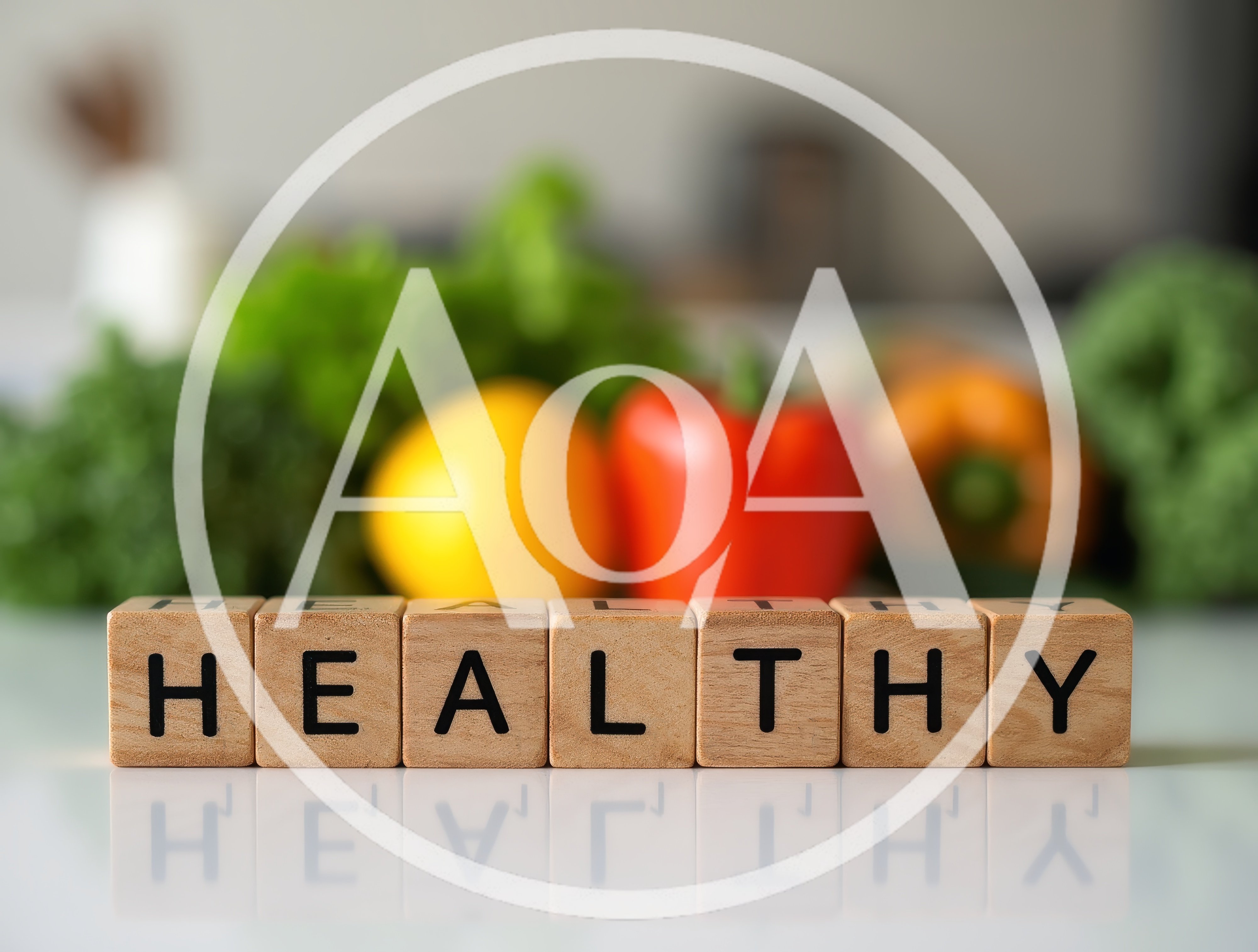 Wooden Blocks Spelling Healthy With Fresh Vegetables