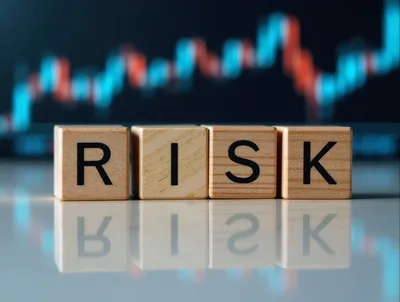 Wooden Blocks Spelling Risk With Financial Market Chart Background