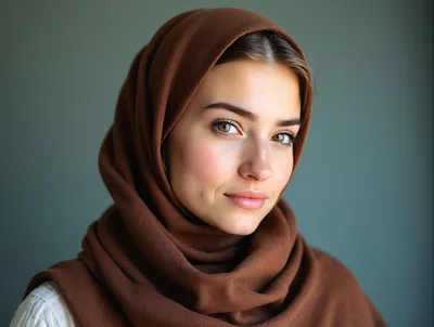 Portrait Of A Young Woman Wearing A Brown Hijab