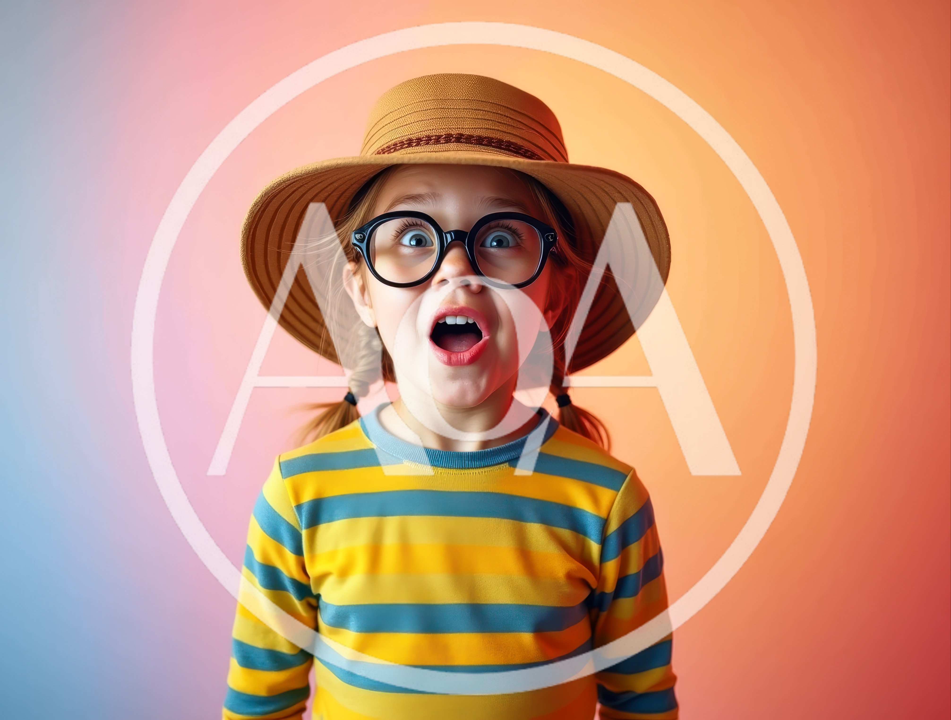 Surprised Young Girl Wearing Hat and Glasses