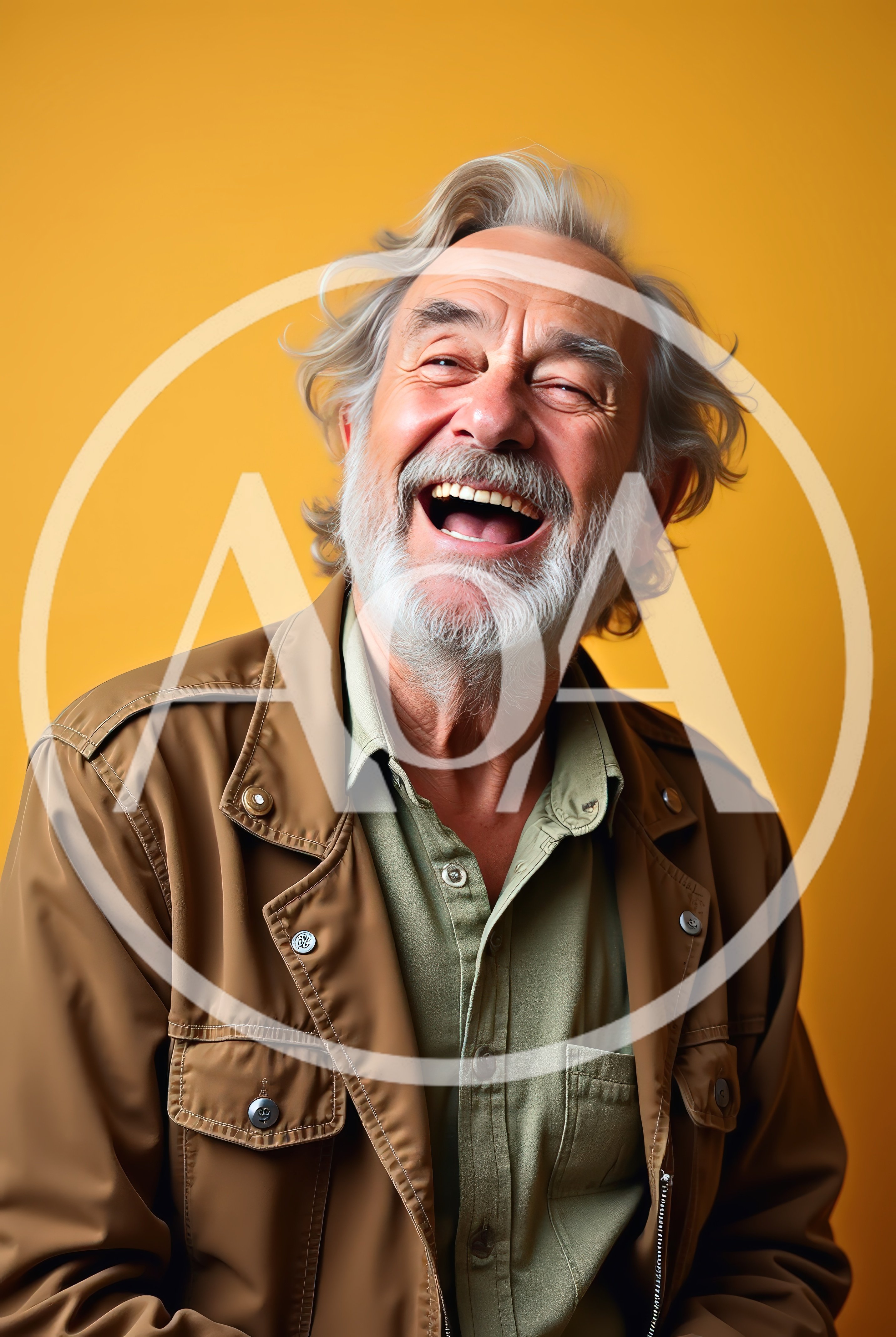 Laughing Senior Man With Gray Beard And Jacket
