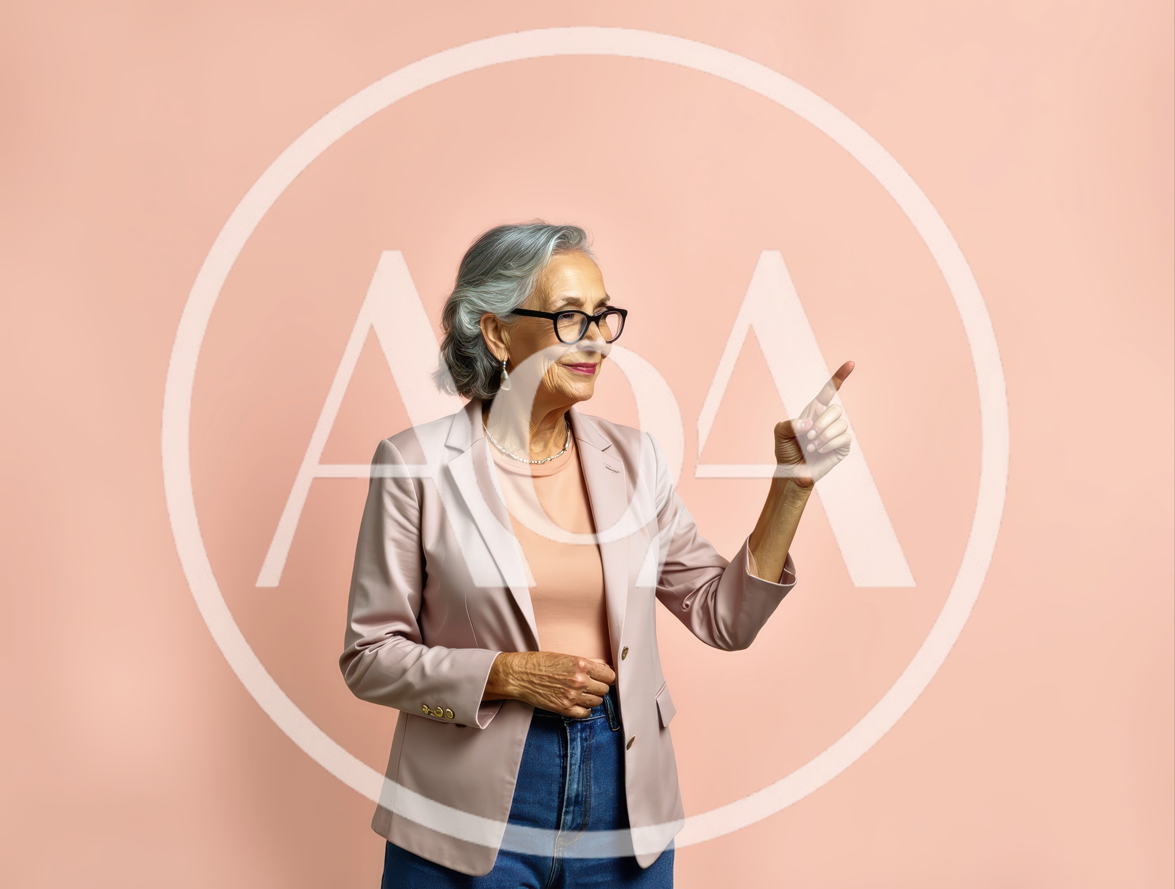 Elegant Senior Woman Pointing To The Side