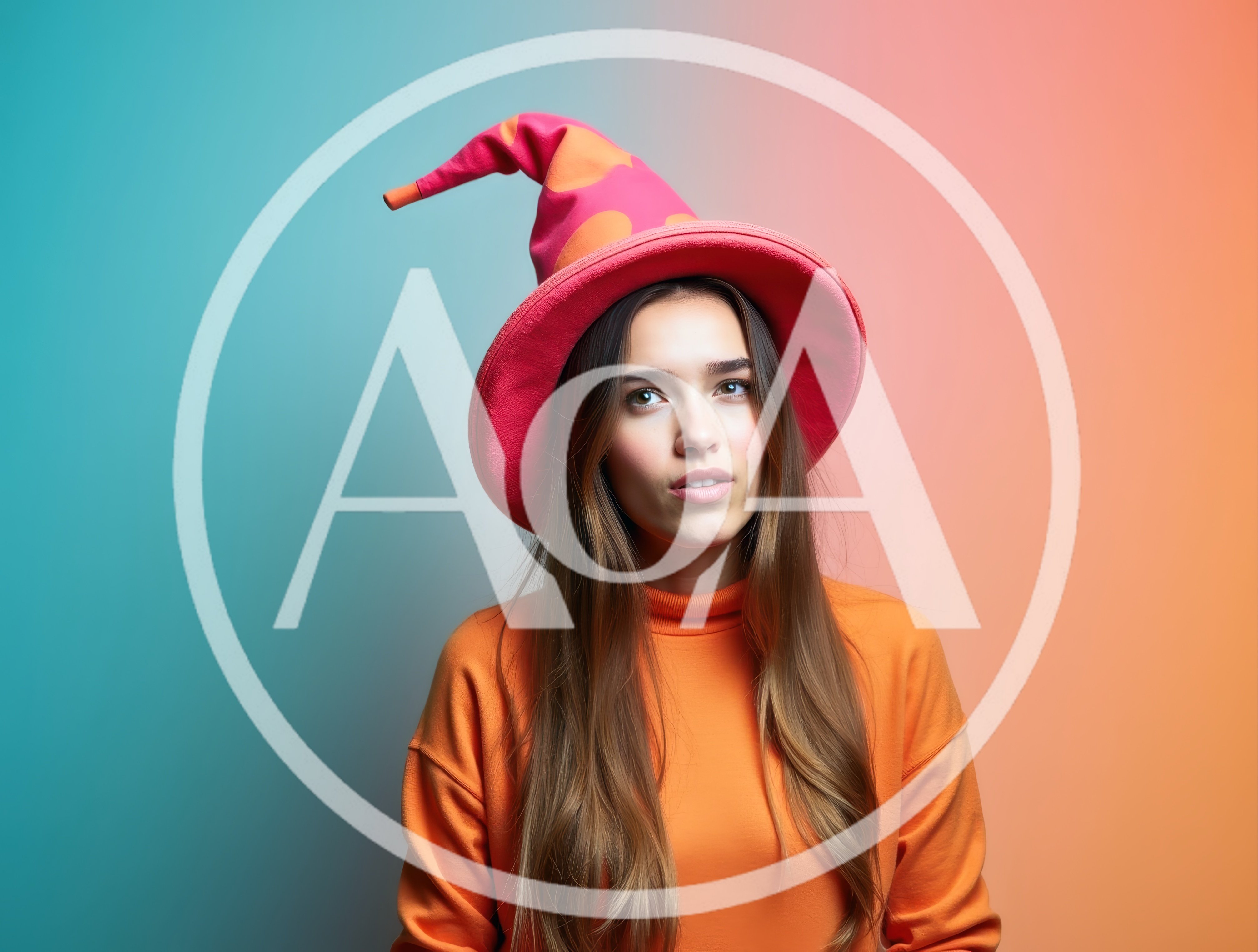 Young Woman Wearing A Whimsical Pink Witch Hat
