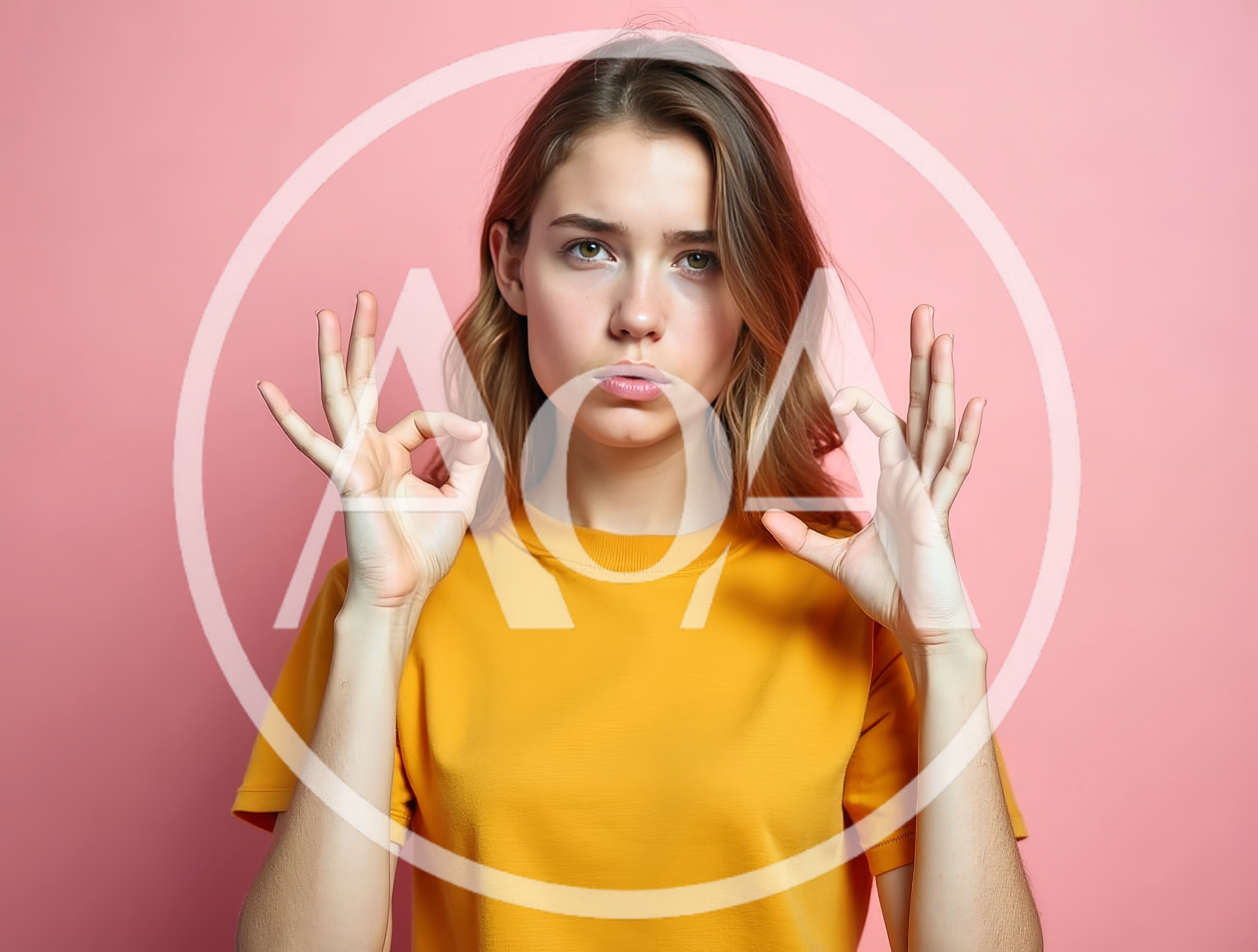Young Woman Making OK Hand Gestures Against Pink Background