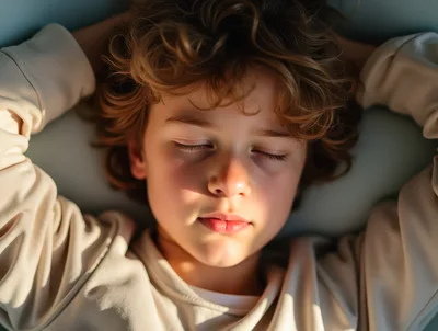 Young Boy Sleeping Peacefully With Hands Behind Head