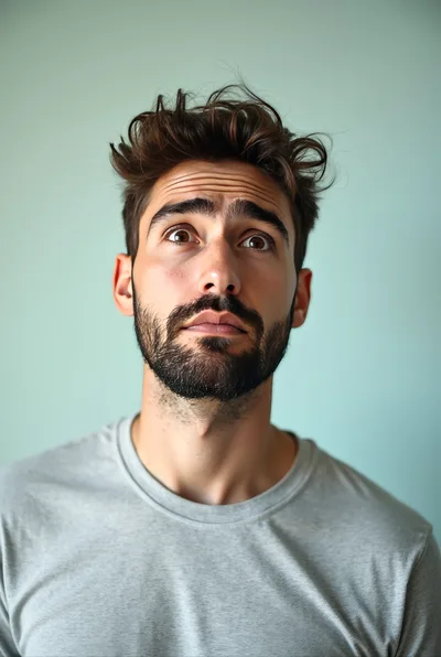 Portrait Of A Confused Young Man Looking Up