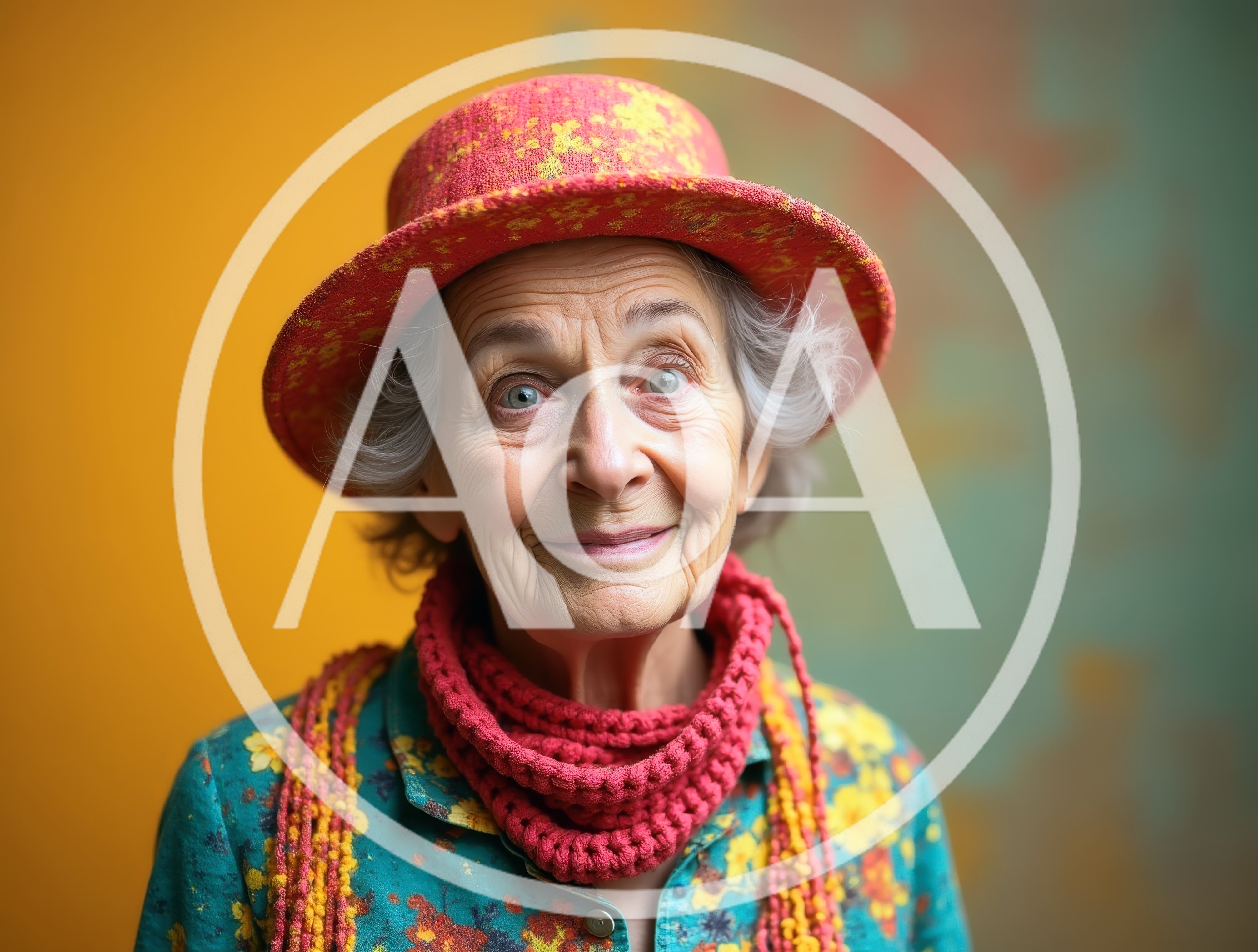 Portrait Of An Elderly Woman Wearing A Red Hat