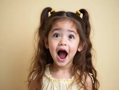 Surprised Little Girl With Pigtails Looking Up