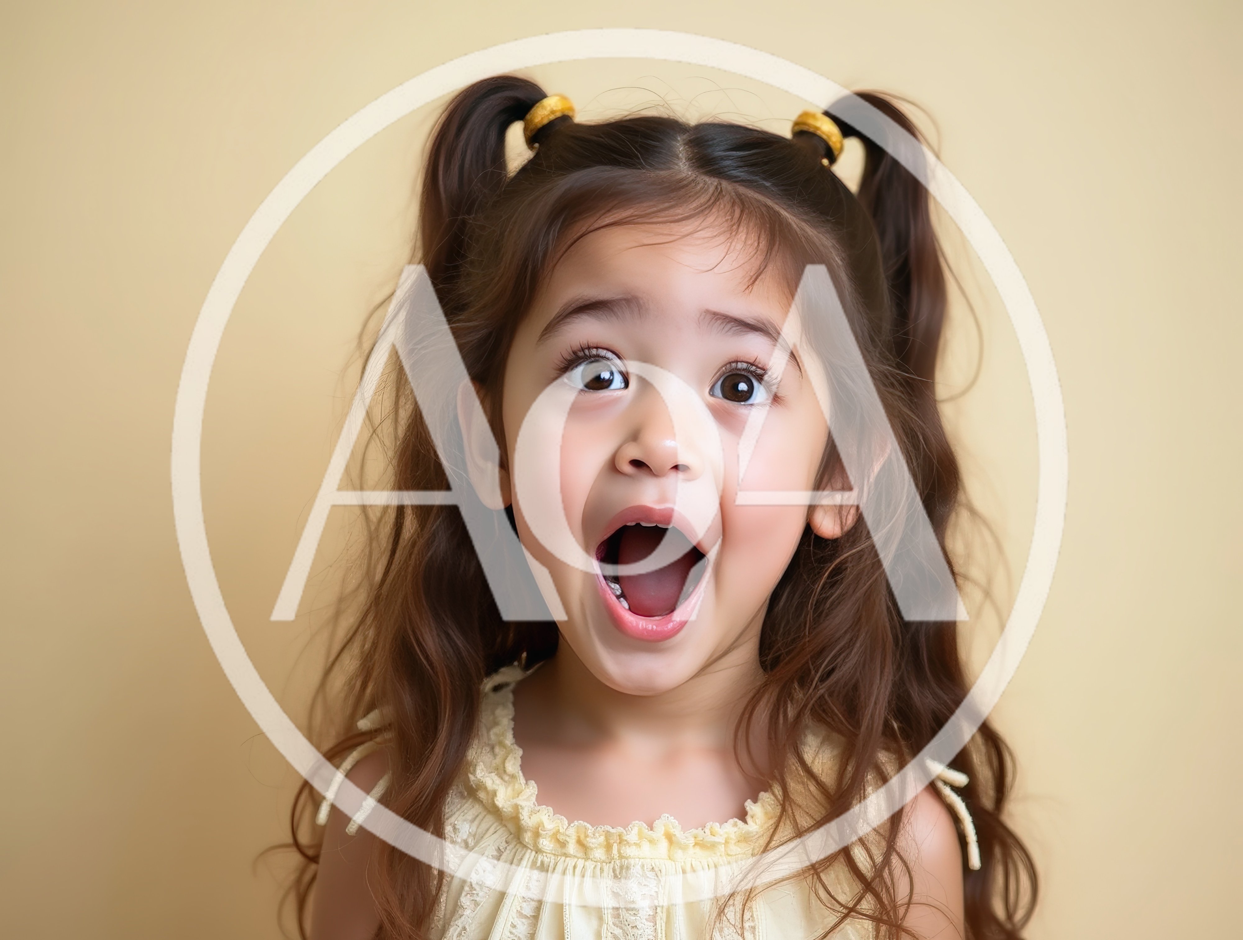 Surprised Little Girl With Pigtails Looking Up