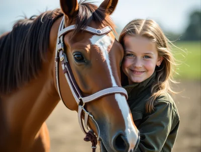 Young Girl Smiling Next to Her Horse