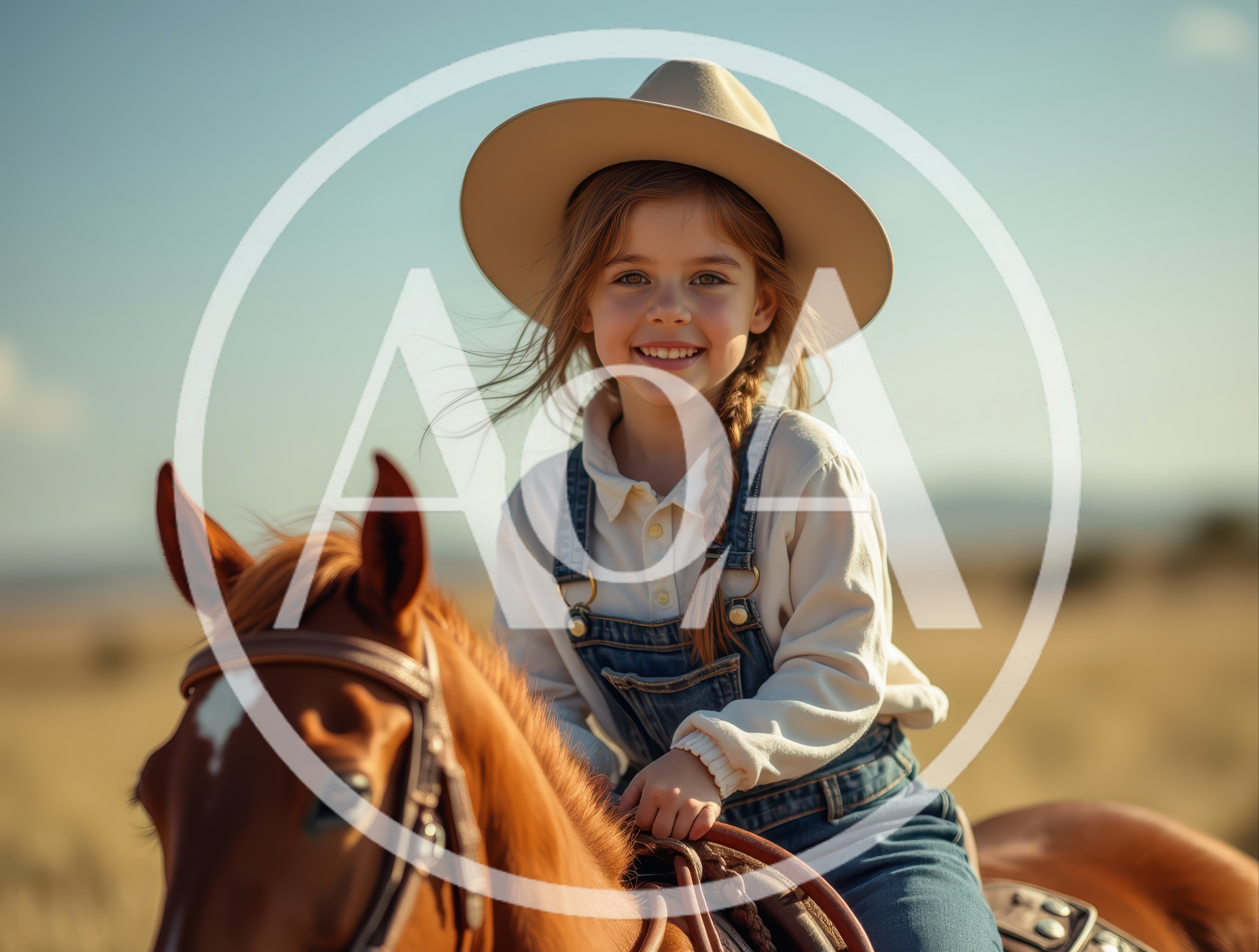 Young Girl Riding A Horse In A Sunny Field