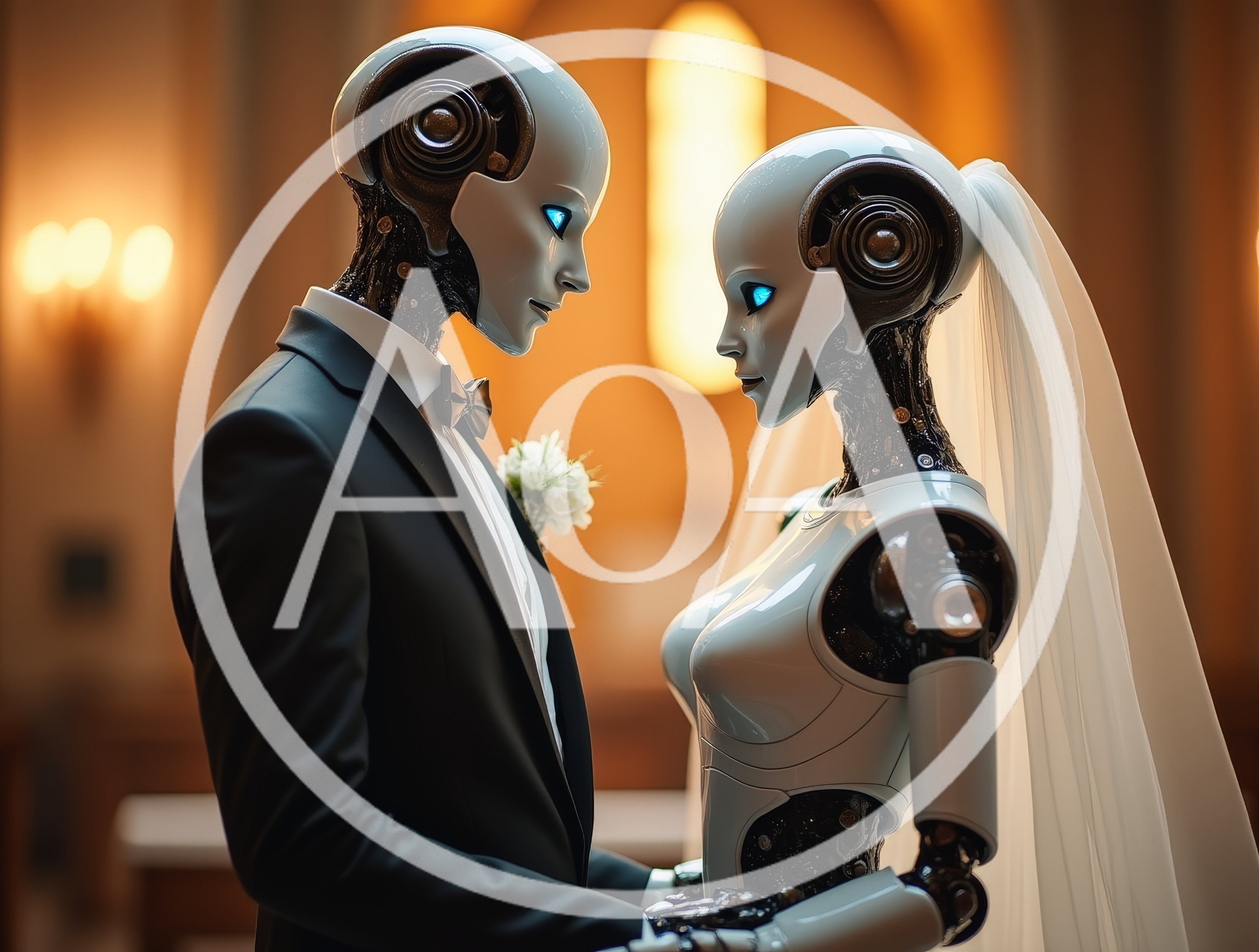 Futuristic Robot Couple Getting Married In A Church