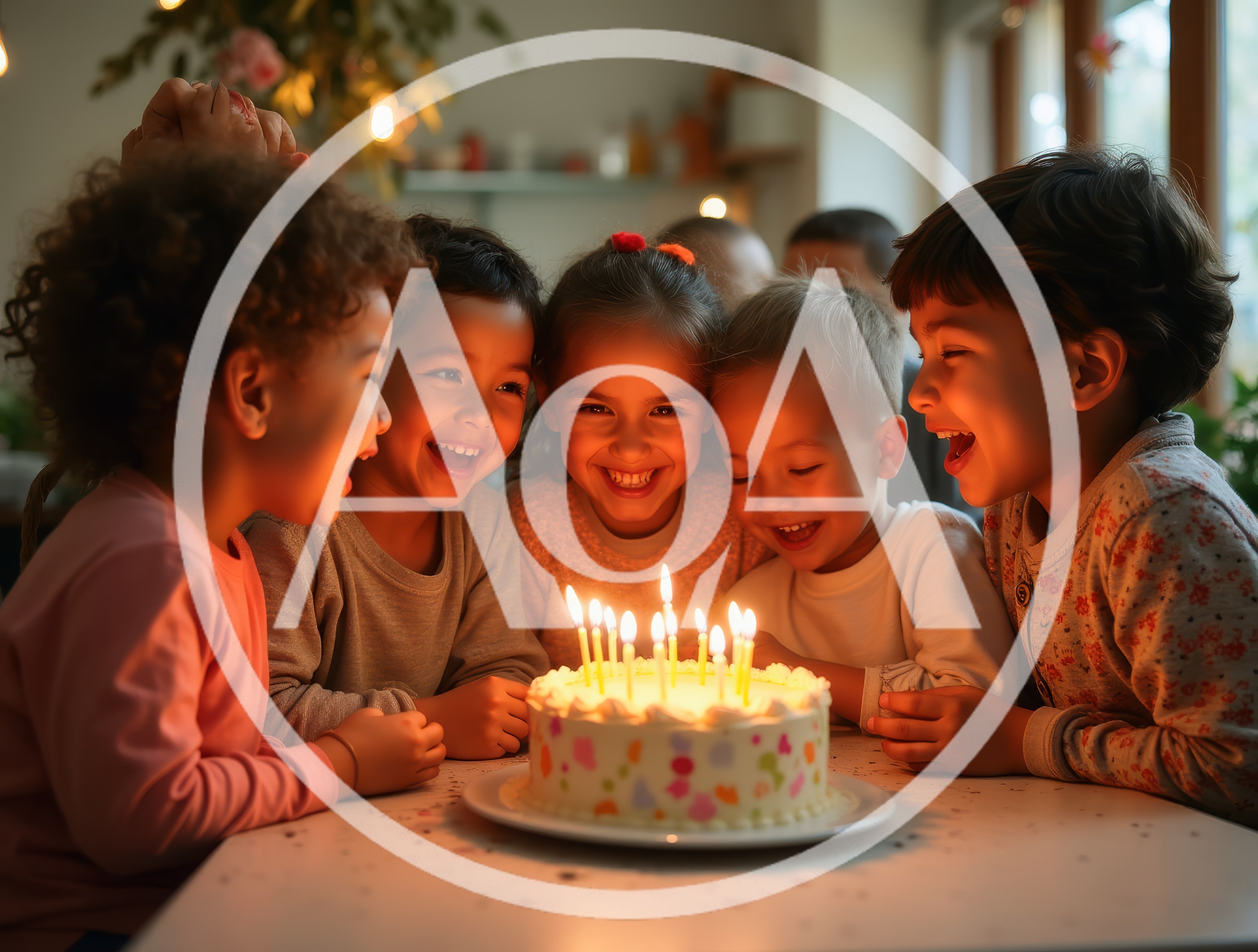 Group of Happy Children Celebrating Birthday with Cake