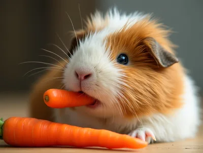 Cute Guinea Pig Eating A Fresh Orange Carrot