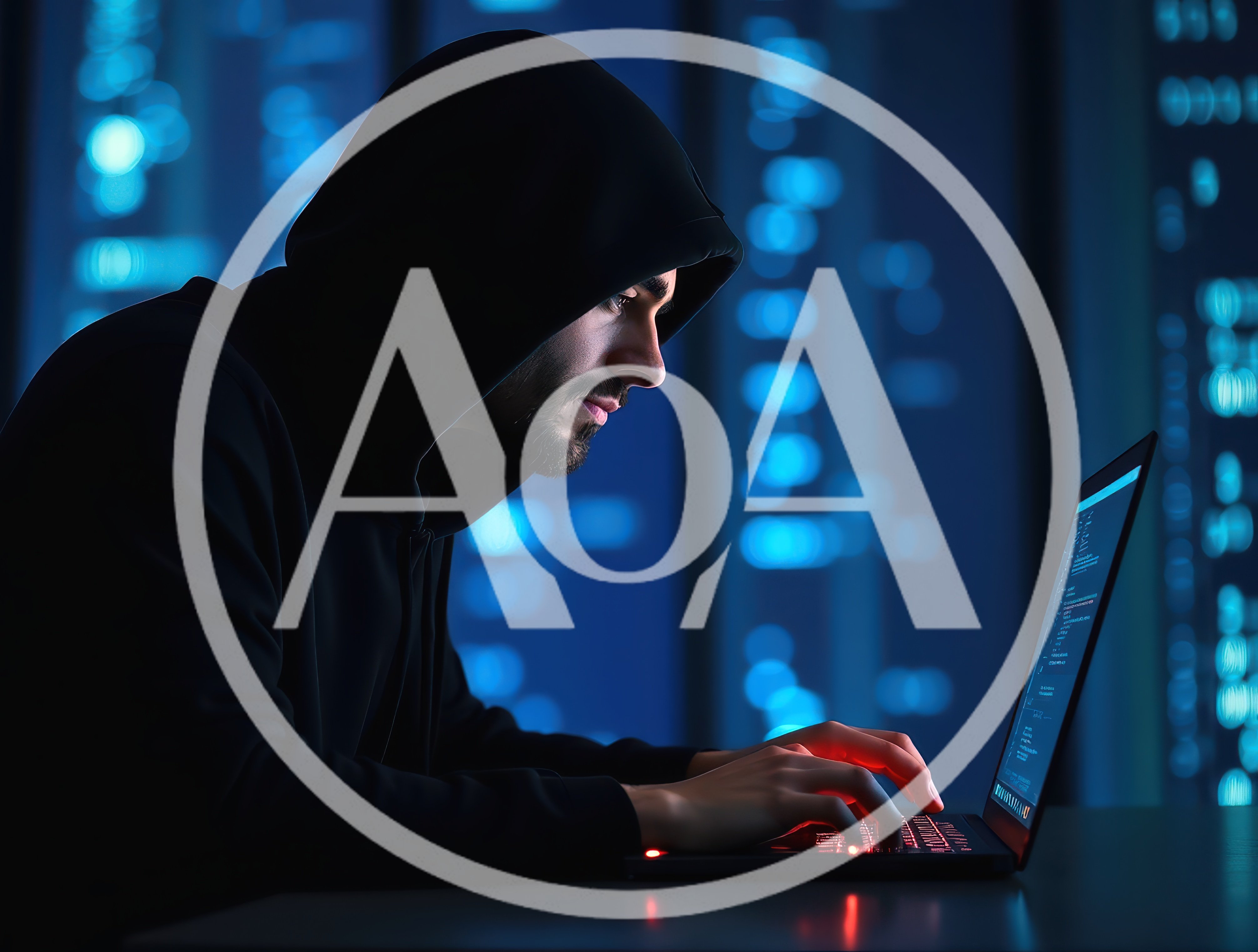 Hacker Working On Laptop In Dark Office