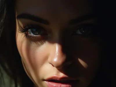 Close Up Portrait Of A Woman With Dramatic Lighting
