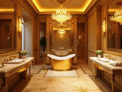 Luxury Gold Bathtub in Opulent Classical Bathroom