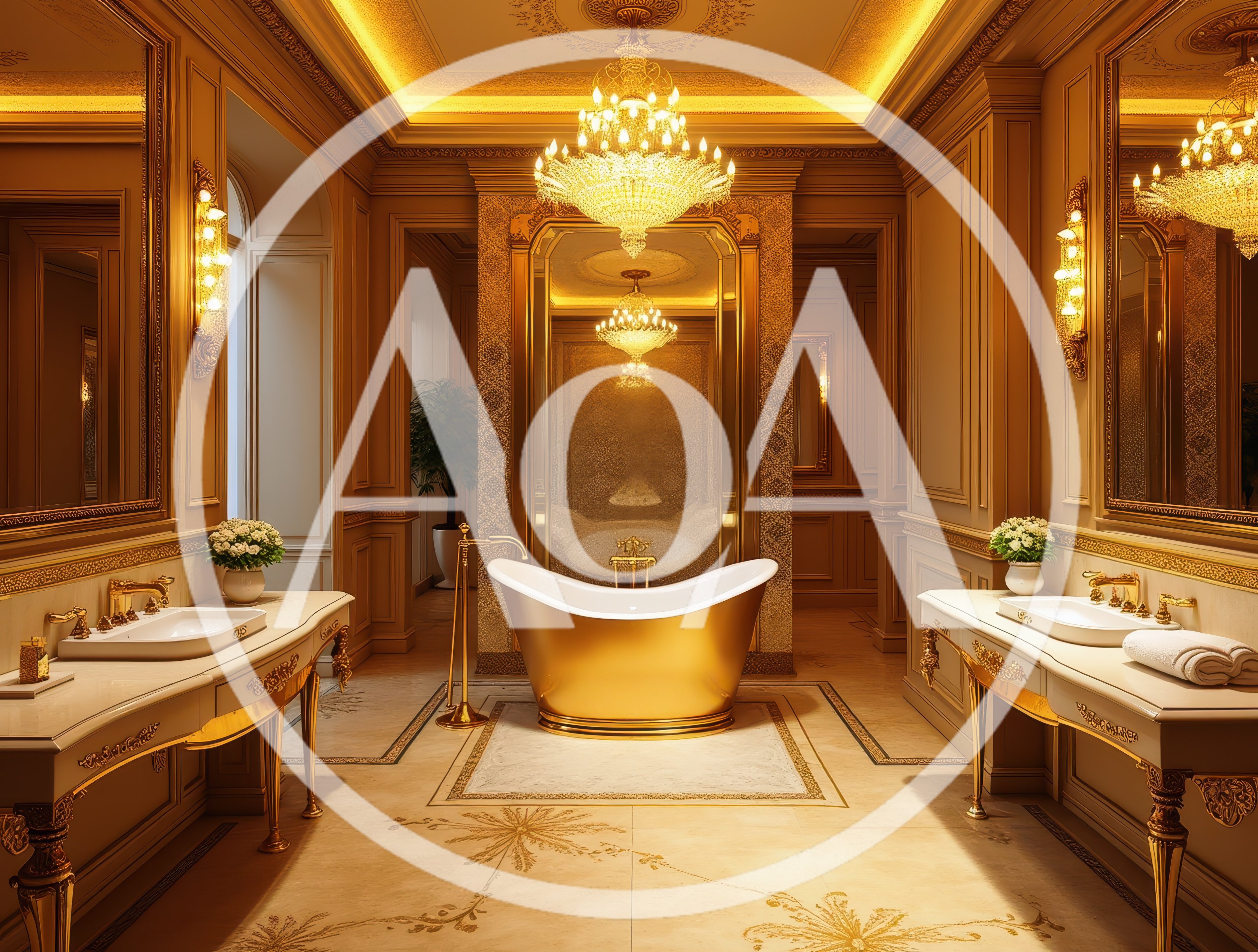 Luxury Gold Bathtub in Opulent Classical Bathroom