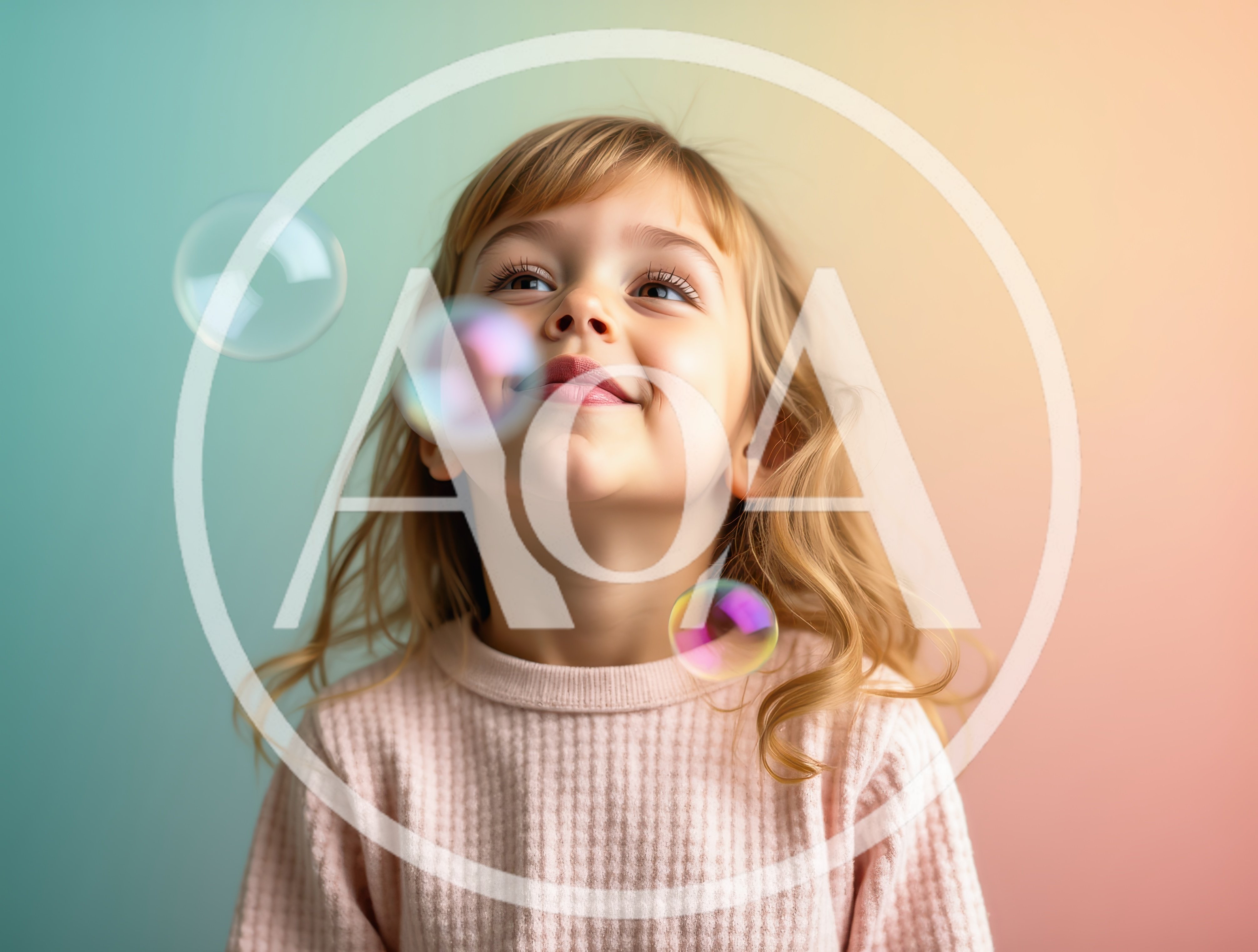 Little Girl Looking Up At Floating Bubbles