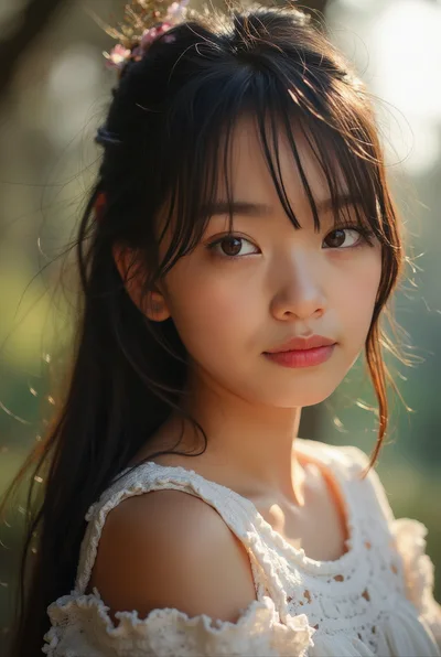 Portrait Of A Young Asian Girl In Nature
