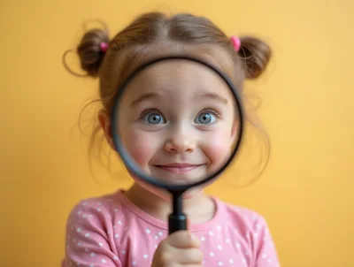 Little Girl Looking Through A Magnifying Glass