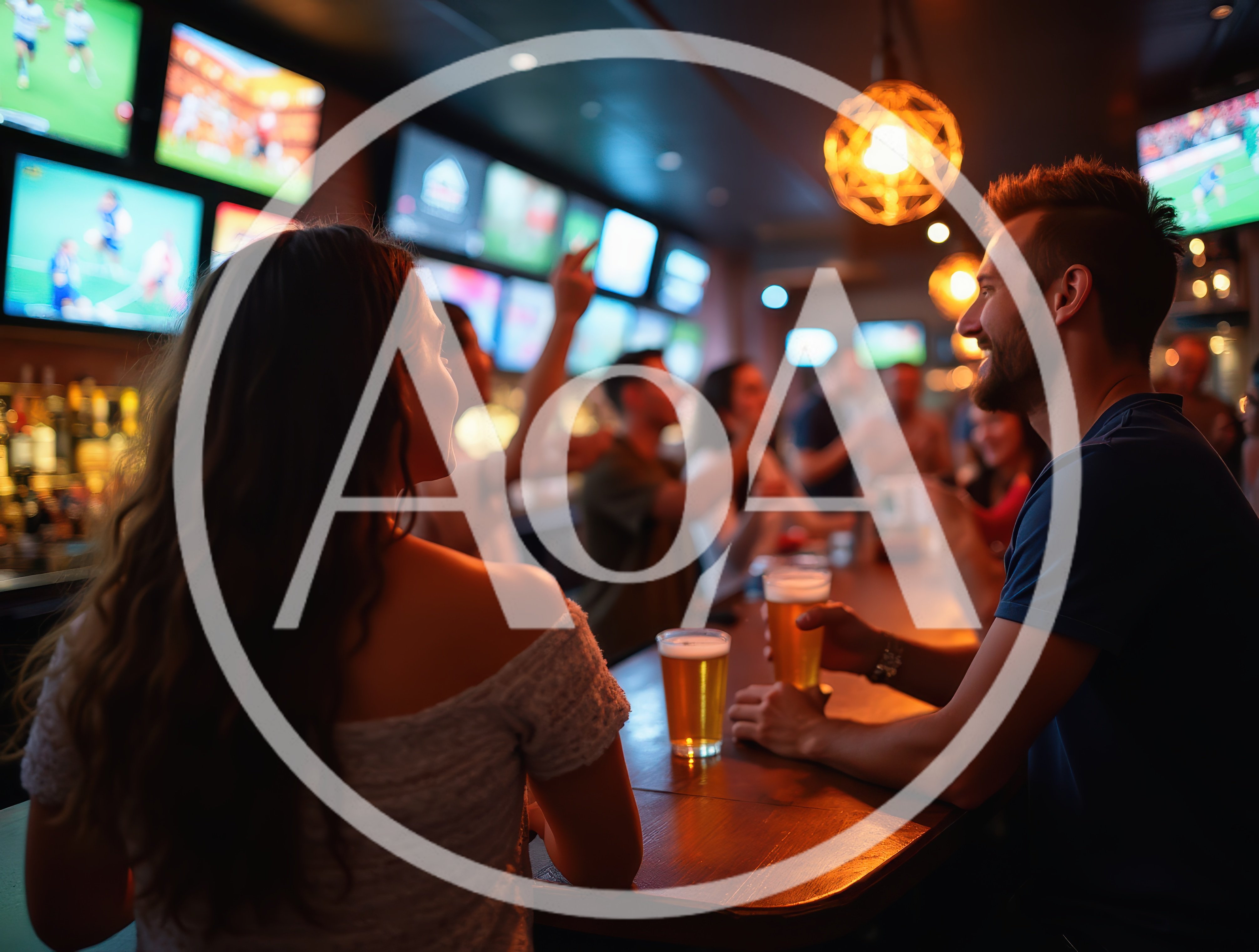 Young Couple Enjoying Drinks at a Sports Bar