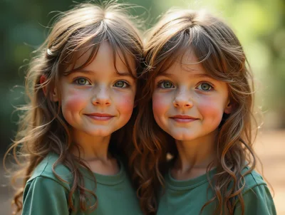 Portrait Of Identical Twin Girls Outdoors