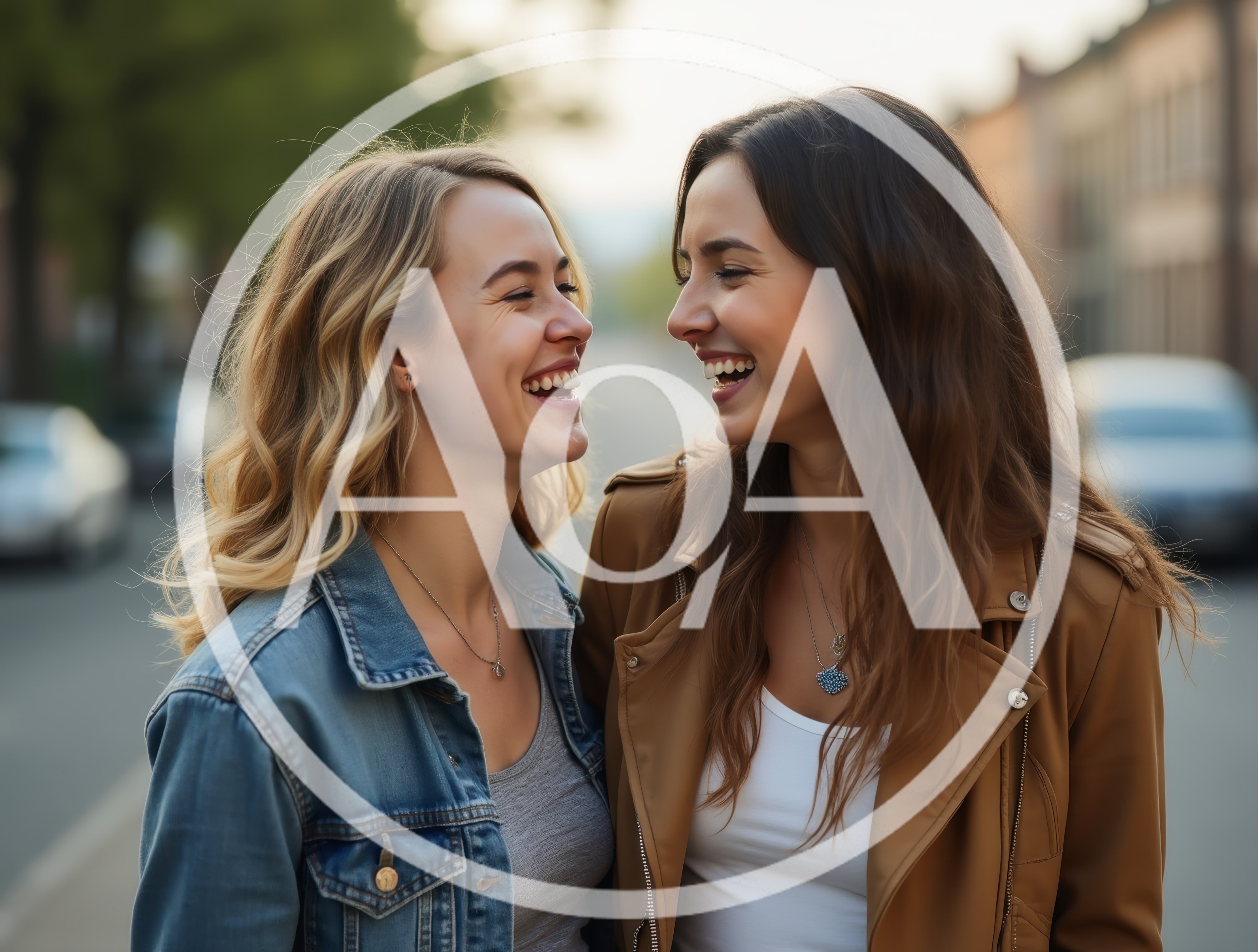 Two Happy Young Women Laughing Together Outdoors