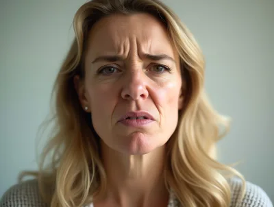 Close Up Portrait Of A Displeased Blonde Woman