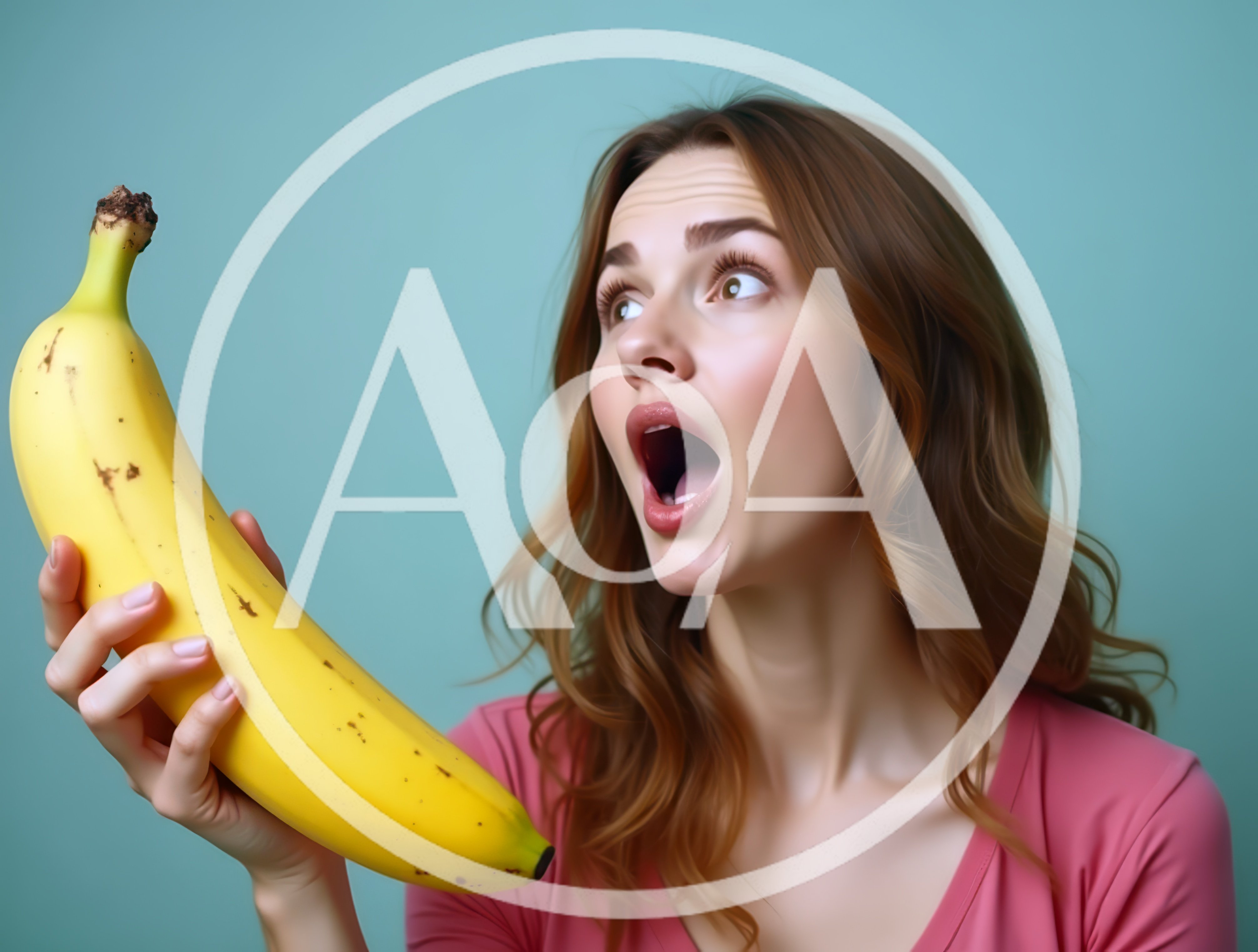 Surprised Woman Holding A Large Yellow Banana