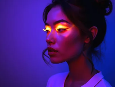 Portrait Of A Woman With Glowing Neon Eyelashes