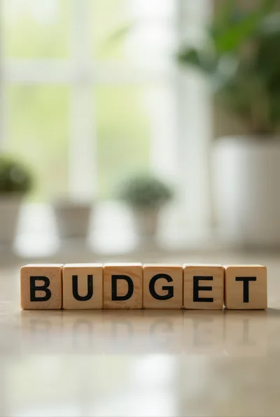 Wooden Blocks Spelling Budget on a Table