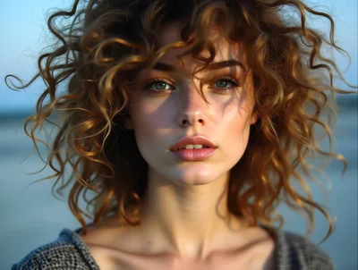 Portrait Of A Young Woman With Curly Hair