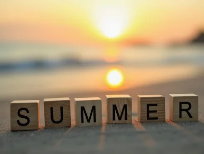 Wooden Blocks Spelling Summer On A Sandy Beach
