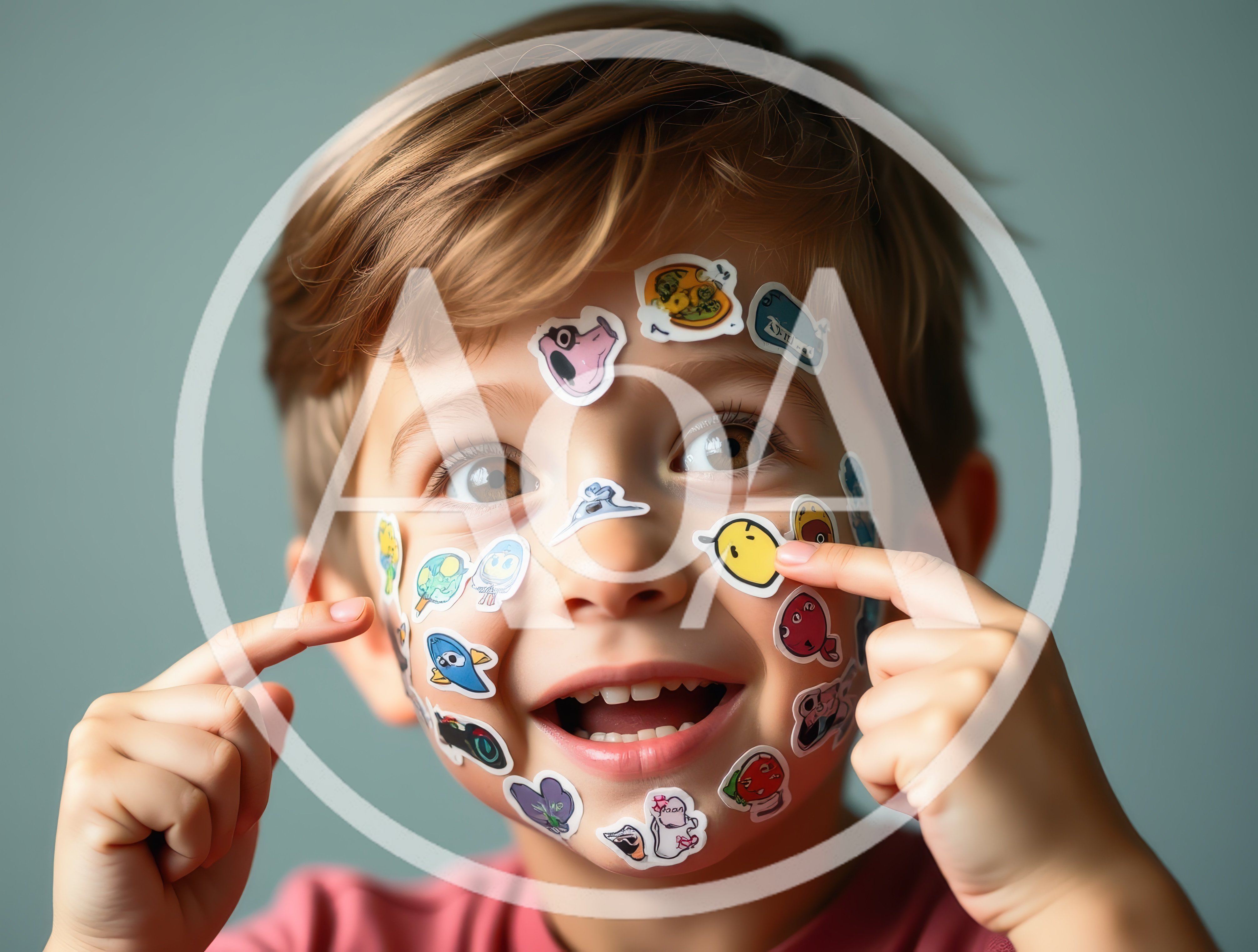 Young Boy With Colorful Stickers On His Face