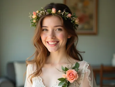 Portrait Of A Smiling Bride With Floral Crown