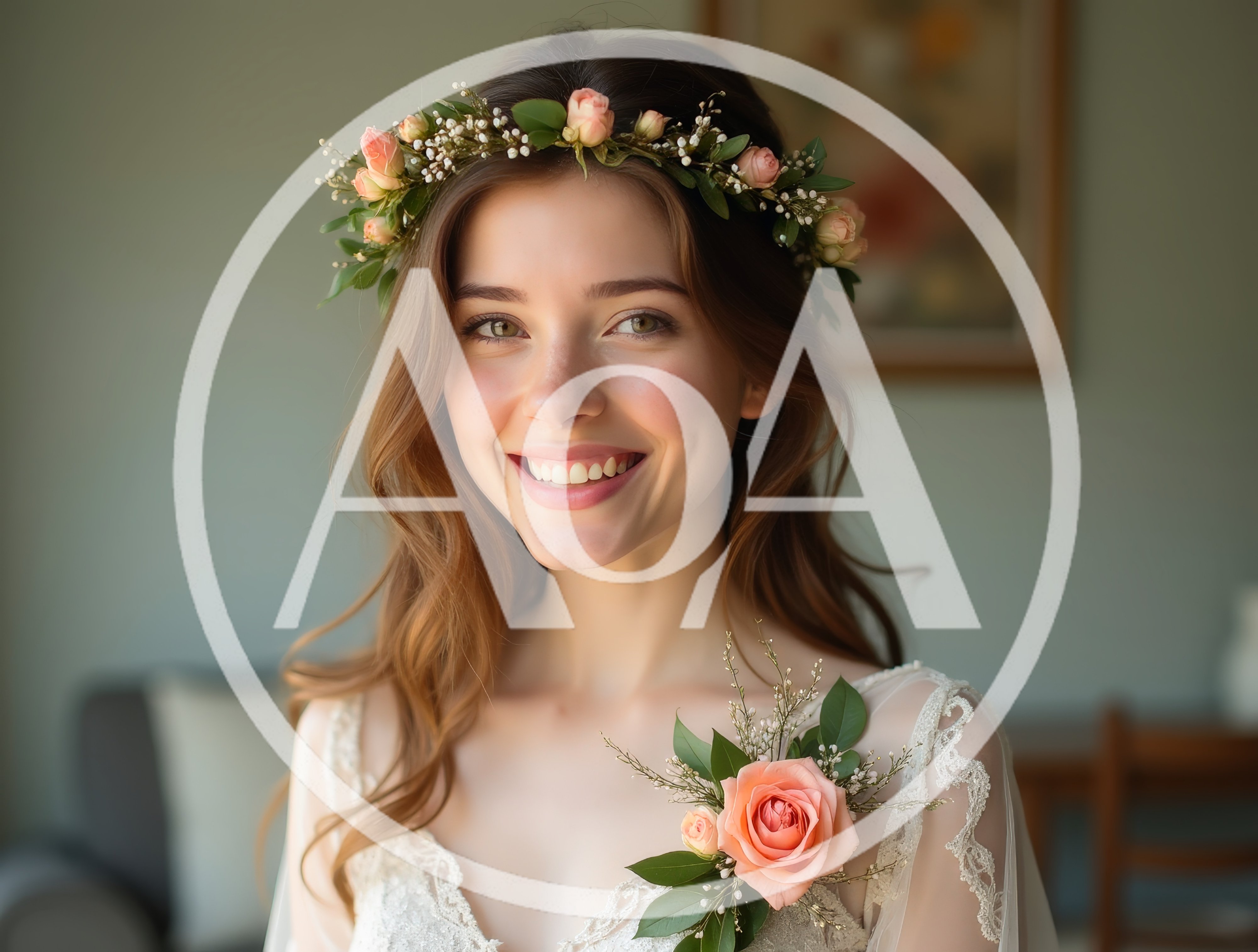 Portrait Of A Smiling Bride With Floral Crown