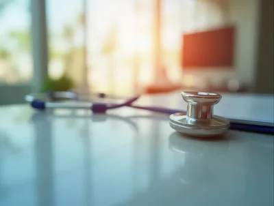 Stethoscope Resting On A Medical Office Desk