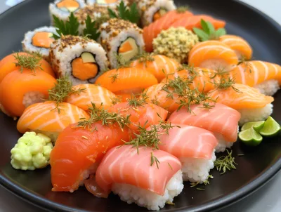 Assorted Salmon Nigiri and Sushi Rolls Platter