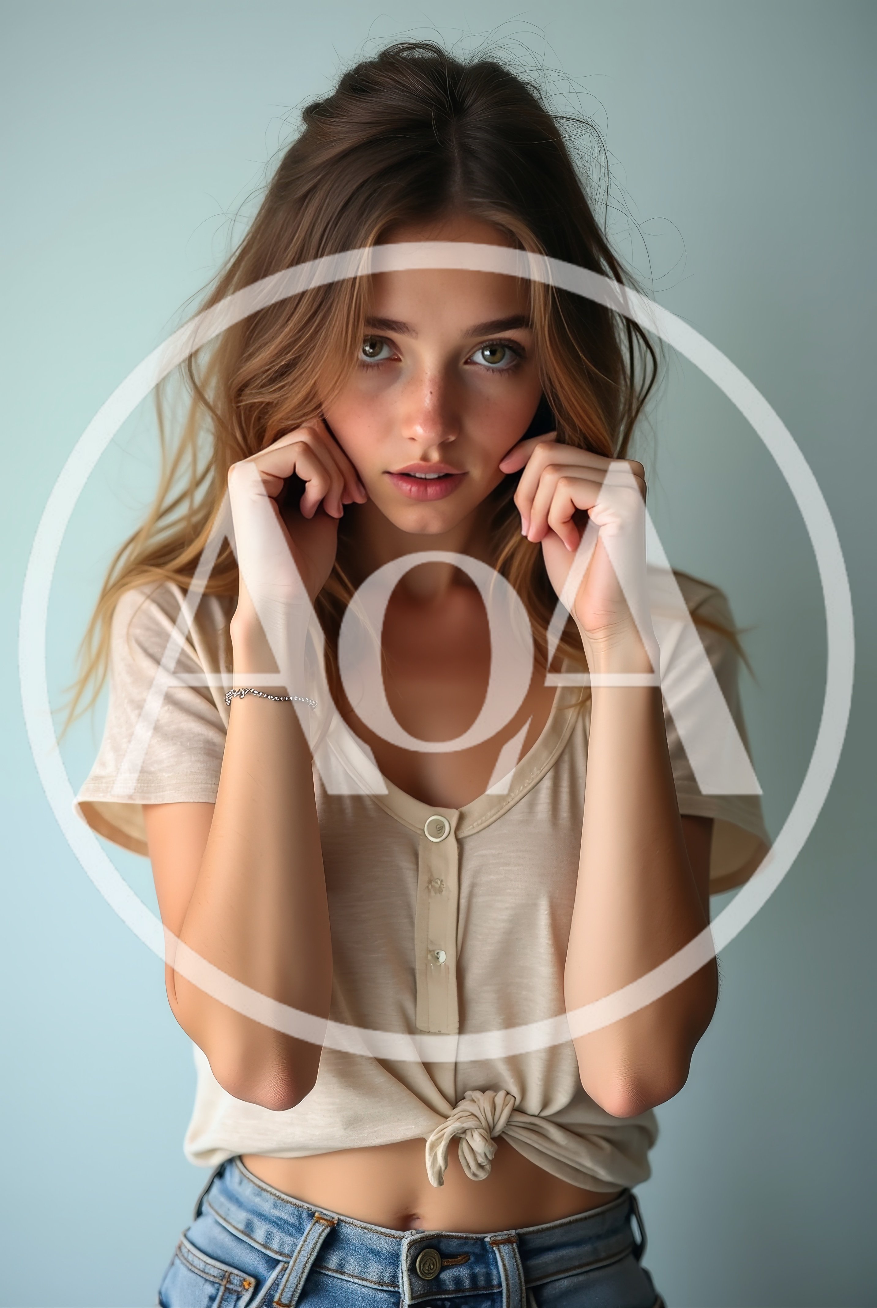 Young Woman Posing With Hands Near Her Face