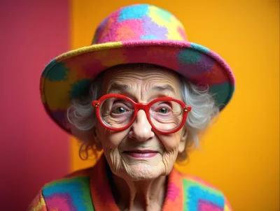 Portrait Of An Elderly Woman In Colorful Clothing