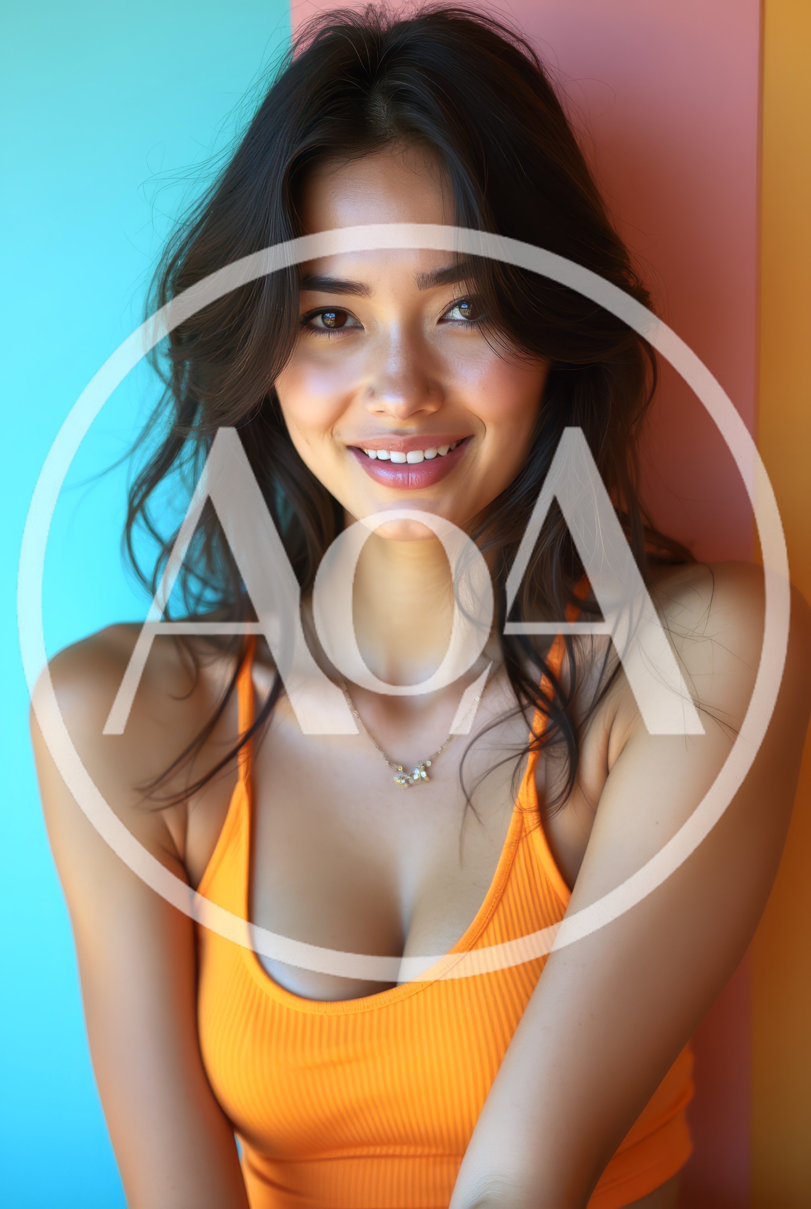 Portrait Of A Smiling Young Woman In Orange Top