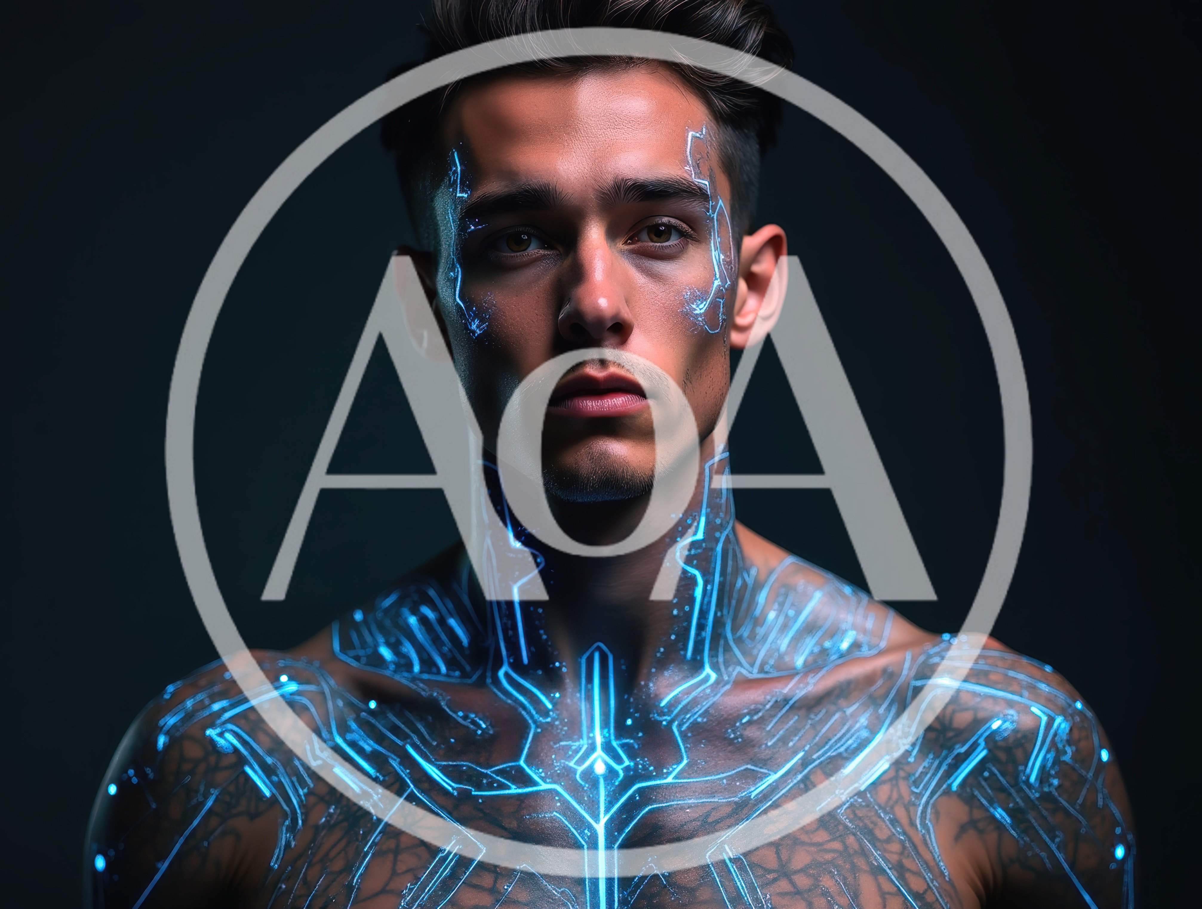 Cybernetic Man With Glowing Blue Circuitry Skin