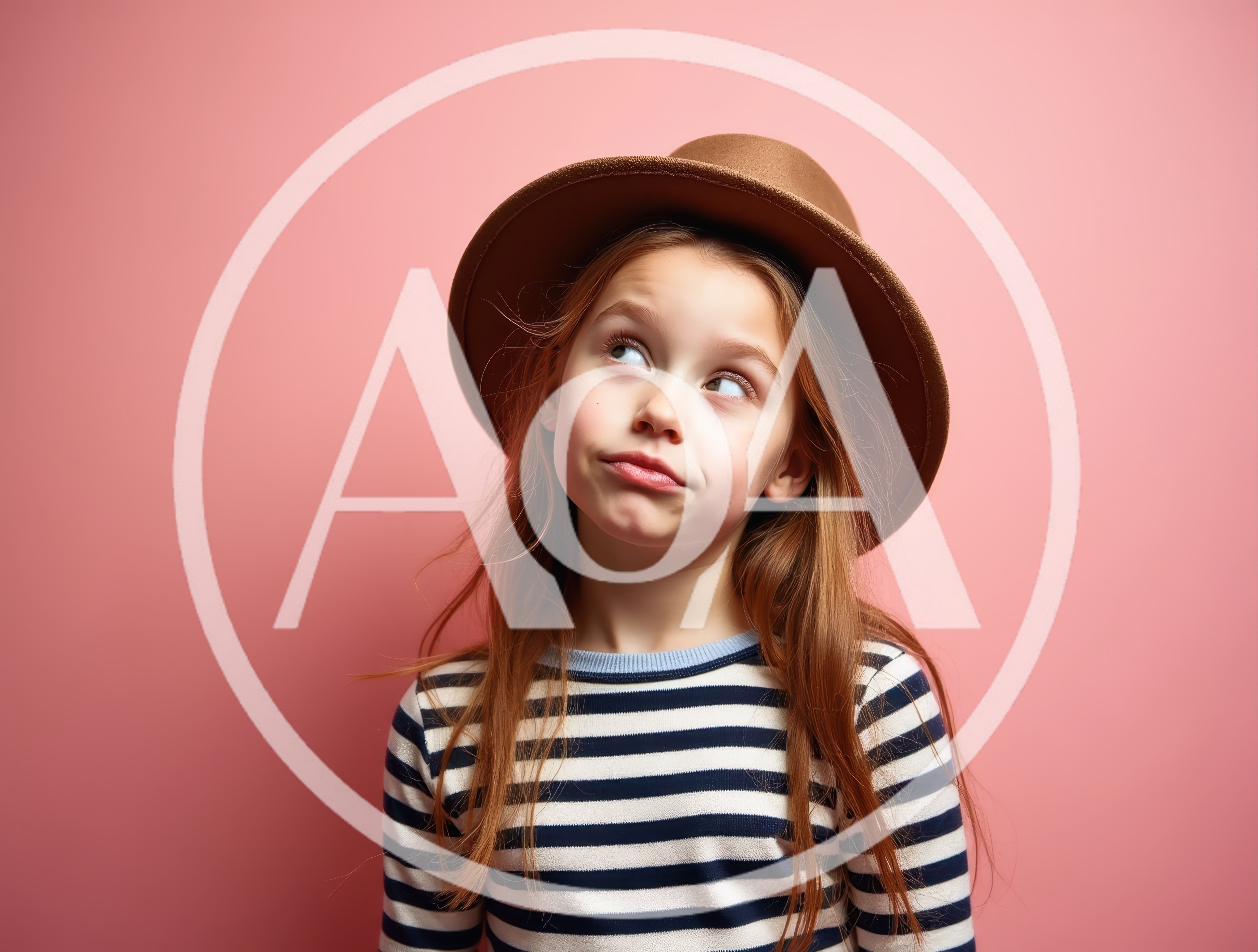 Young Girl Wearing A Fedora Hat Looking Upwards