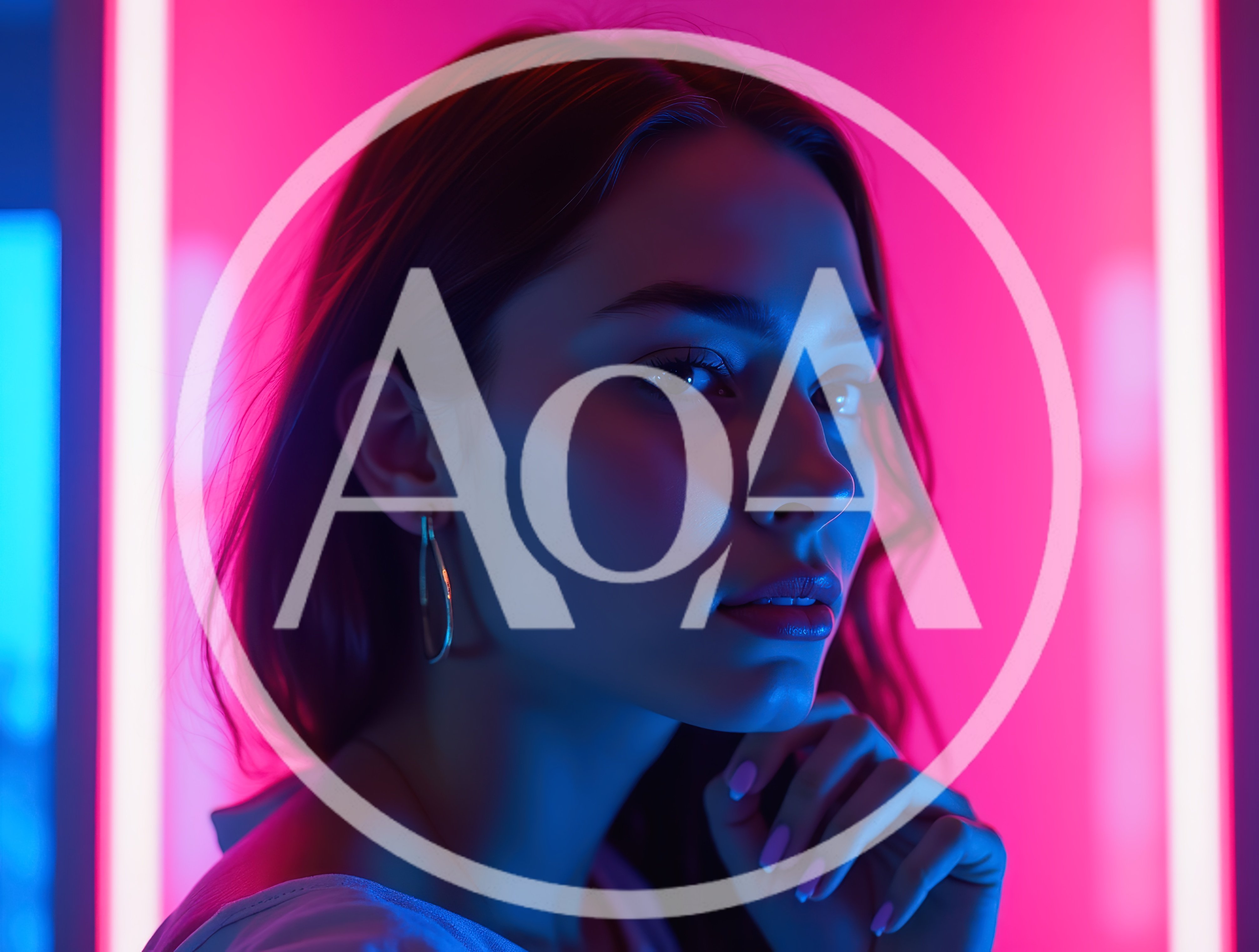 Portrait Of A Young Woman In Neon Lighting