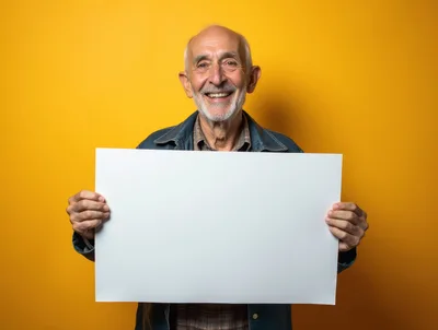 Senior Man Holding Blank White Sign