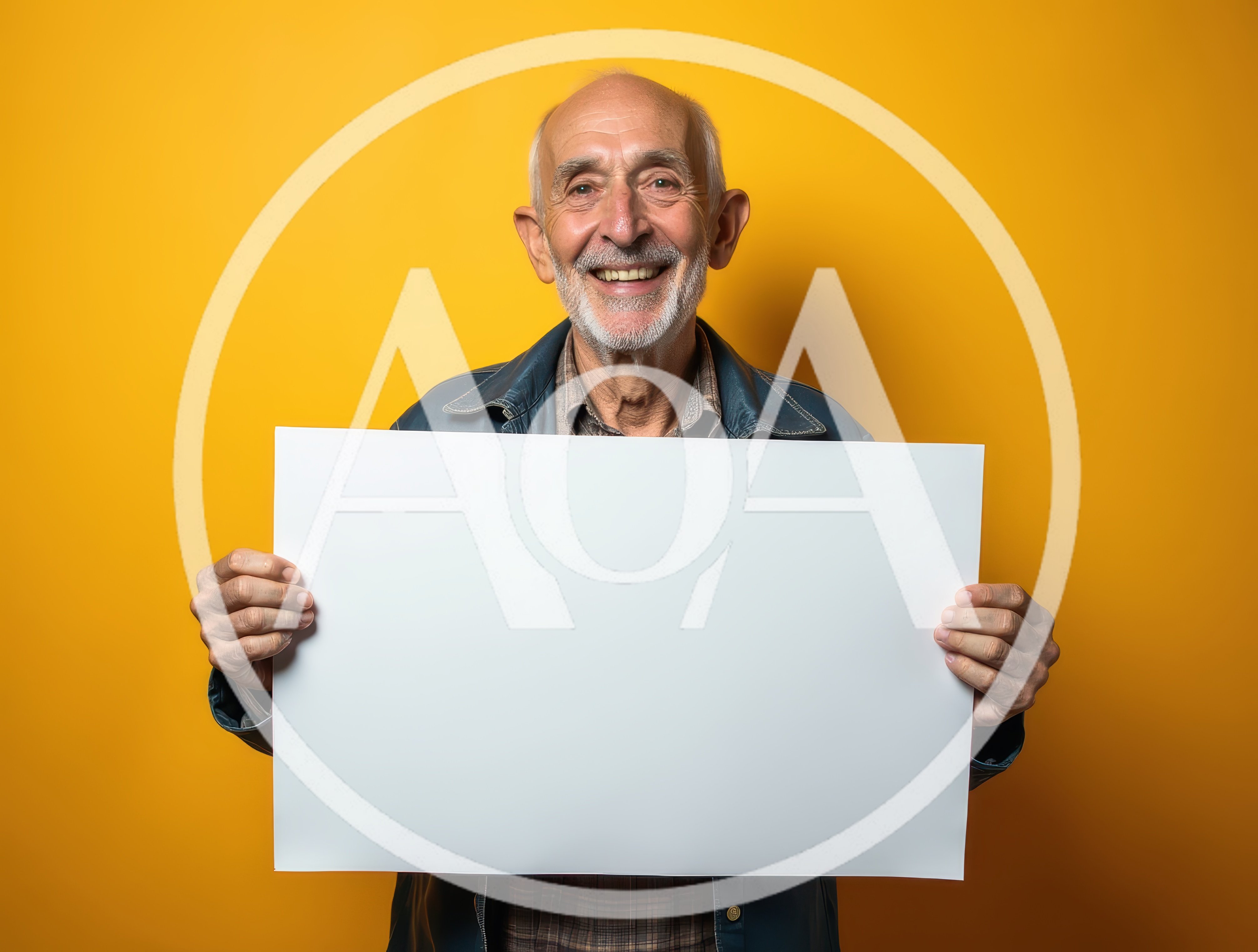 Senior Man Holding Blank White Sign