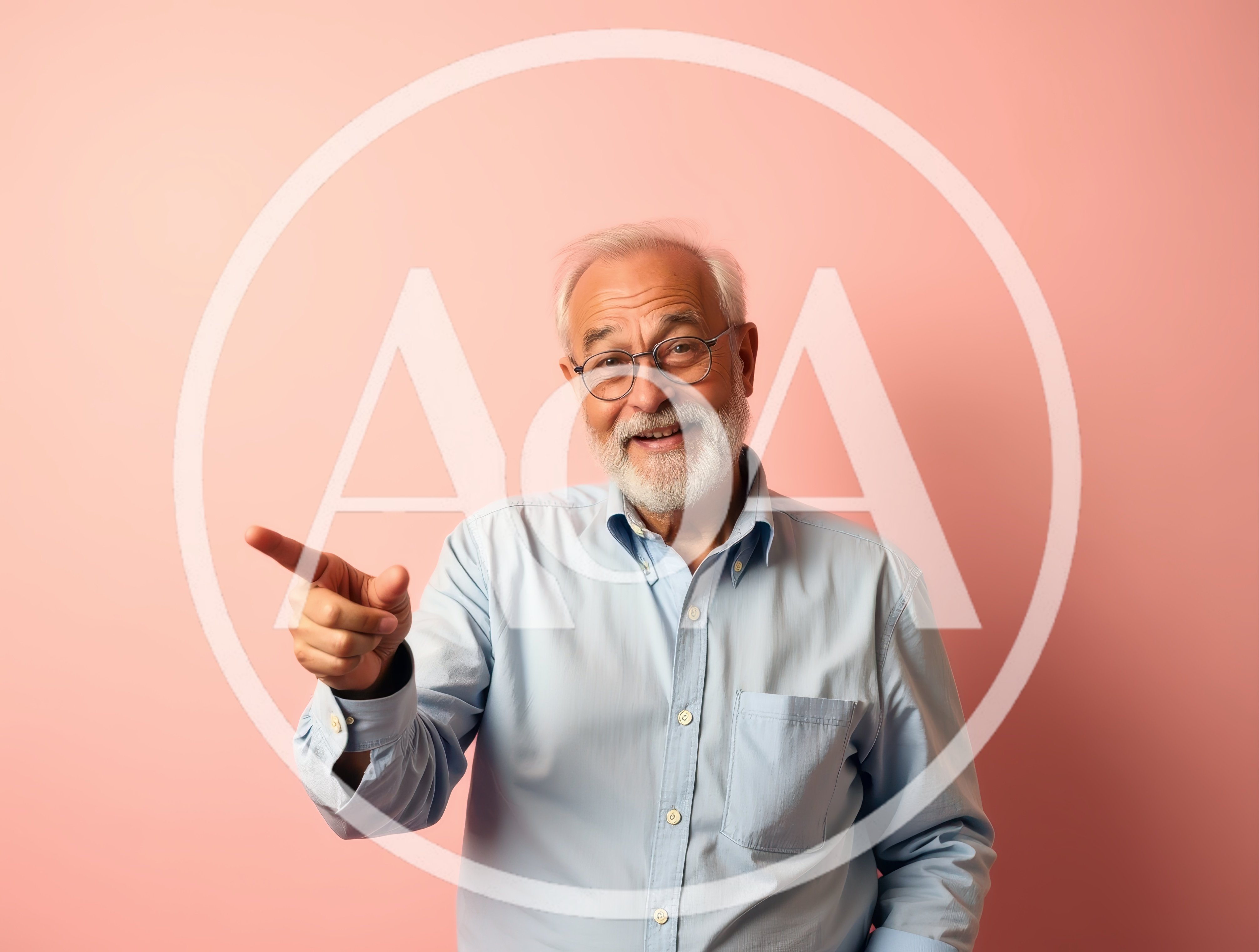 Senior Man Pointing Finger Against Pink Background