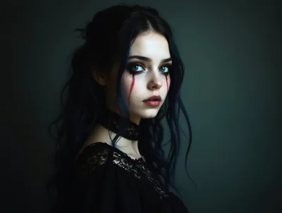 Gothic Young Woman With Dark Makeup And Blood Tears
