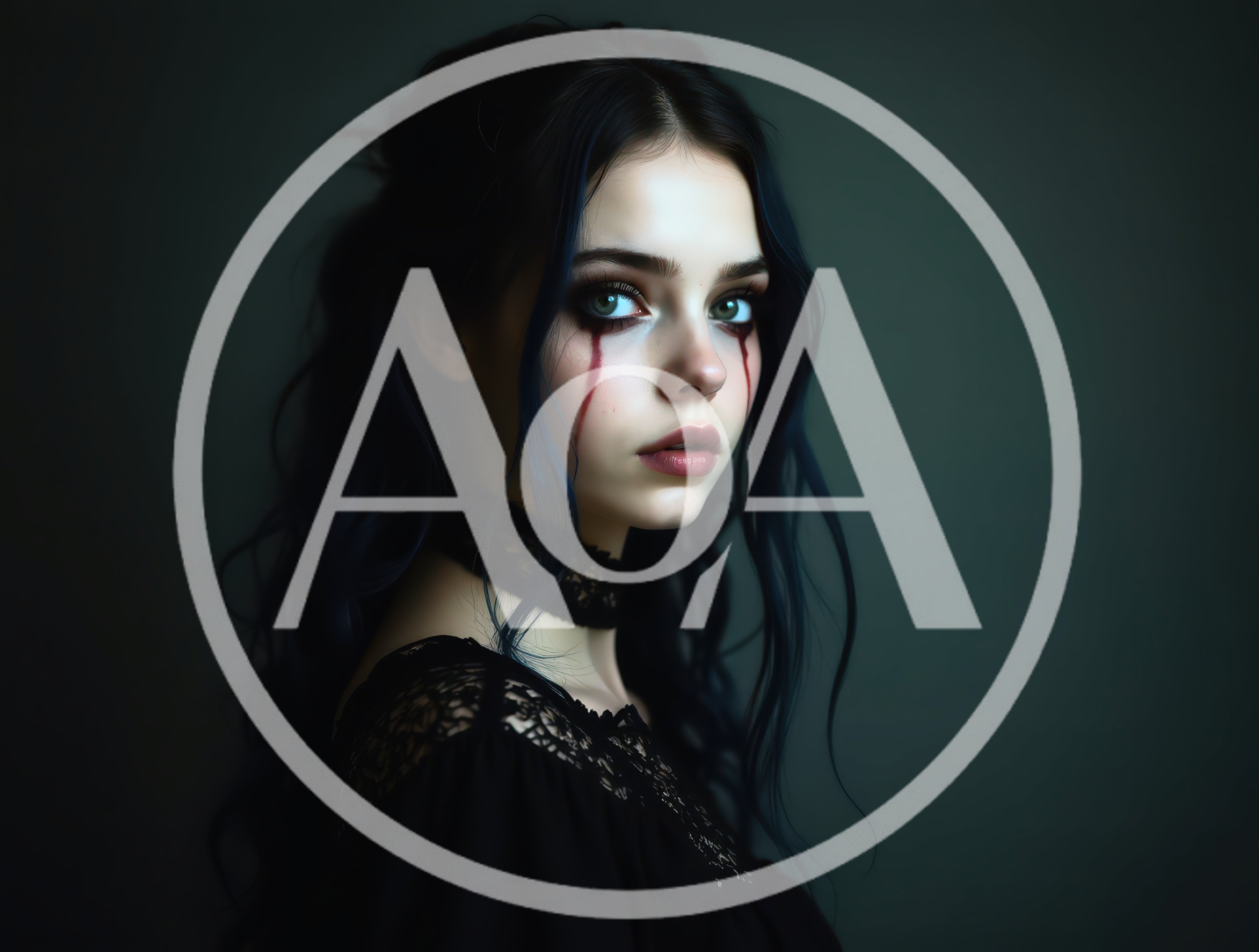 Gothic Young Woman With Dark Makeup And Blood Tears